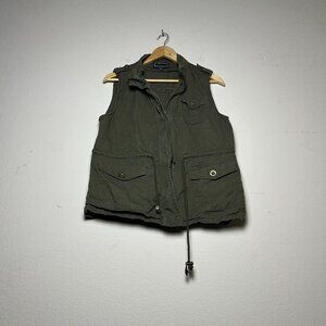 Cest Toi Vest Military Safari Vest Green Full Zip Sleeveless Women L Utility